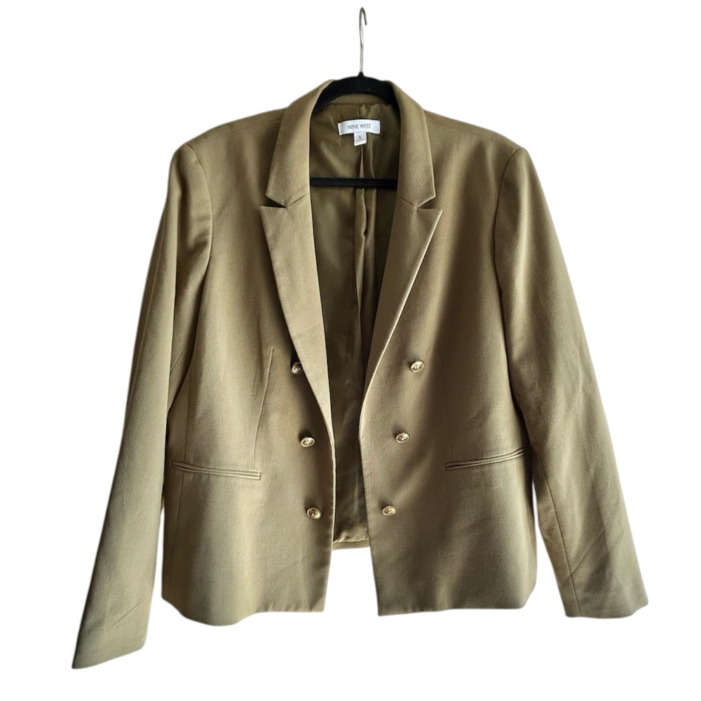 Nine West Double-Breasted Olive Green Blazer with Gold Buttons